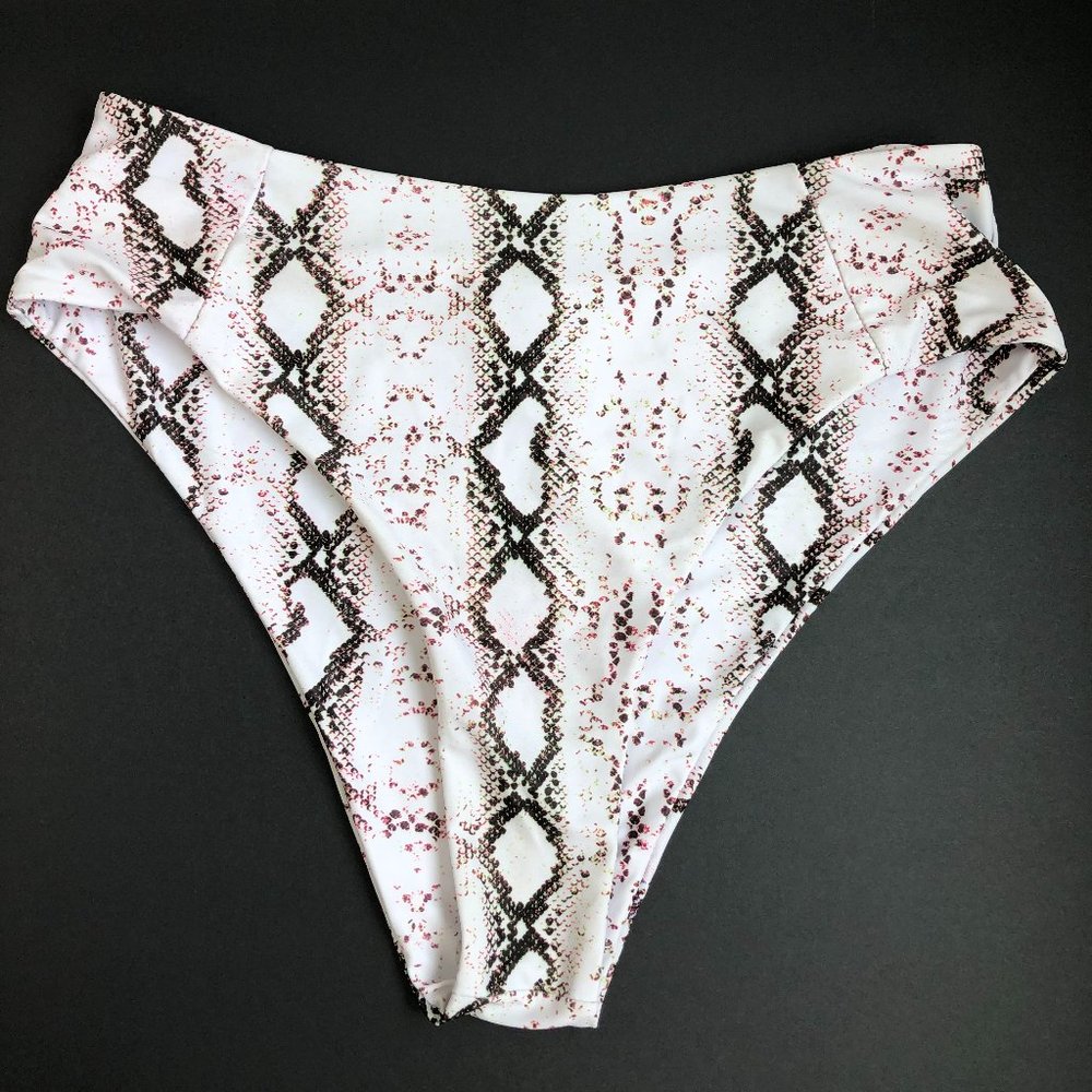 NEW High Cut Cheeky Beachy Black White Pink Snakeskin Print Bikini Bottom